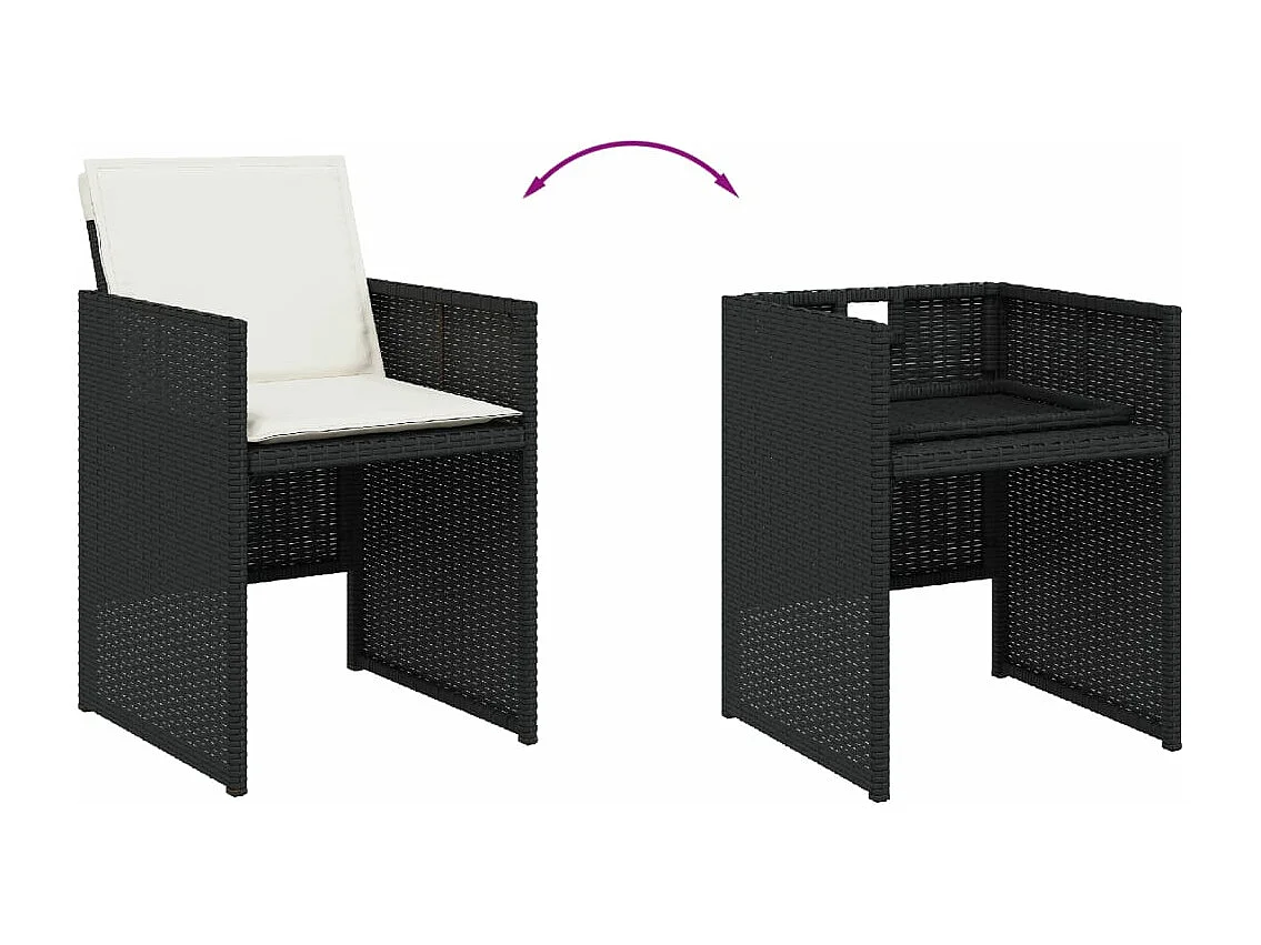 Set da Pranzo da Giardino 13pz con Cuscini Nero in Polyrattan