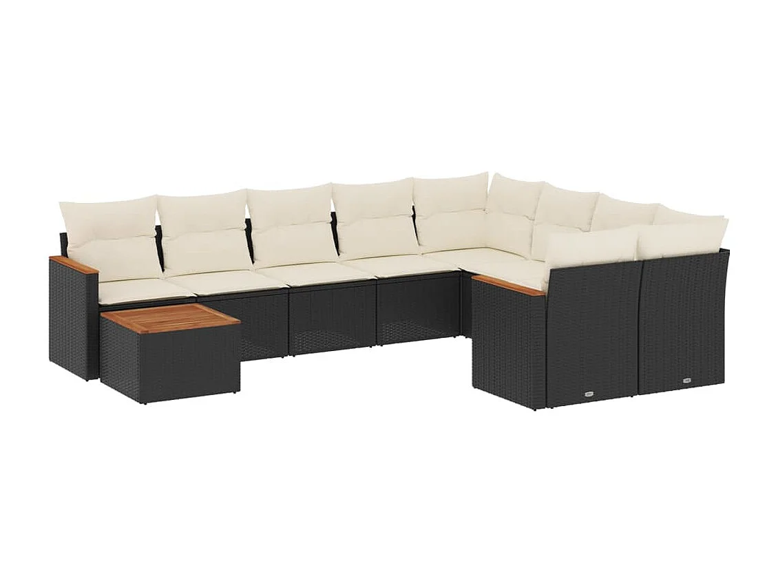 10-delige Loungeset met kussens poly rattan zwart
