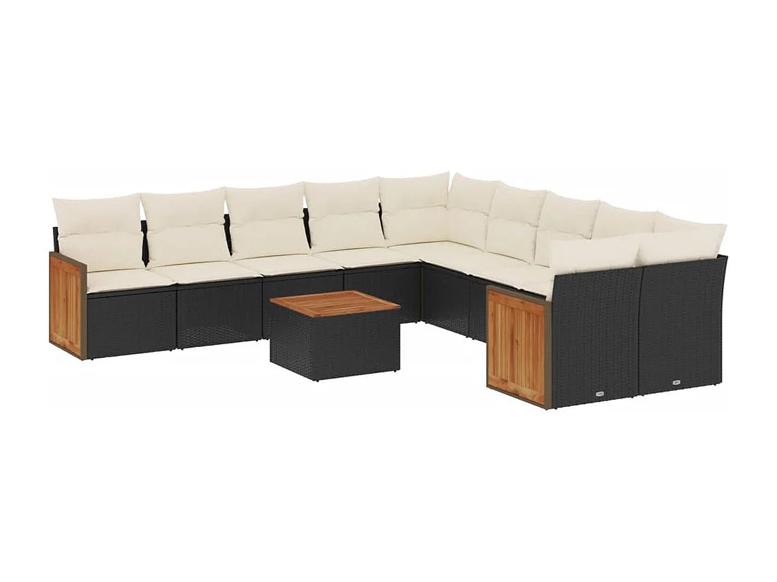11-delige Loungeset met kussens poly rattan zwart
