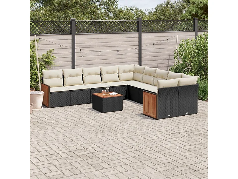 11-delige Loungeset met kussens poly rattan zwart