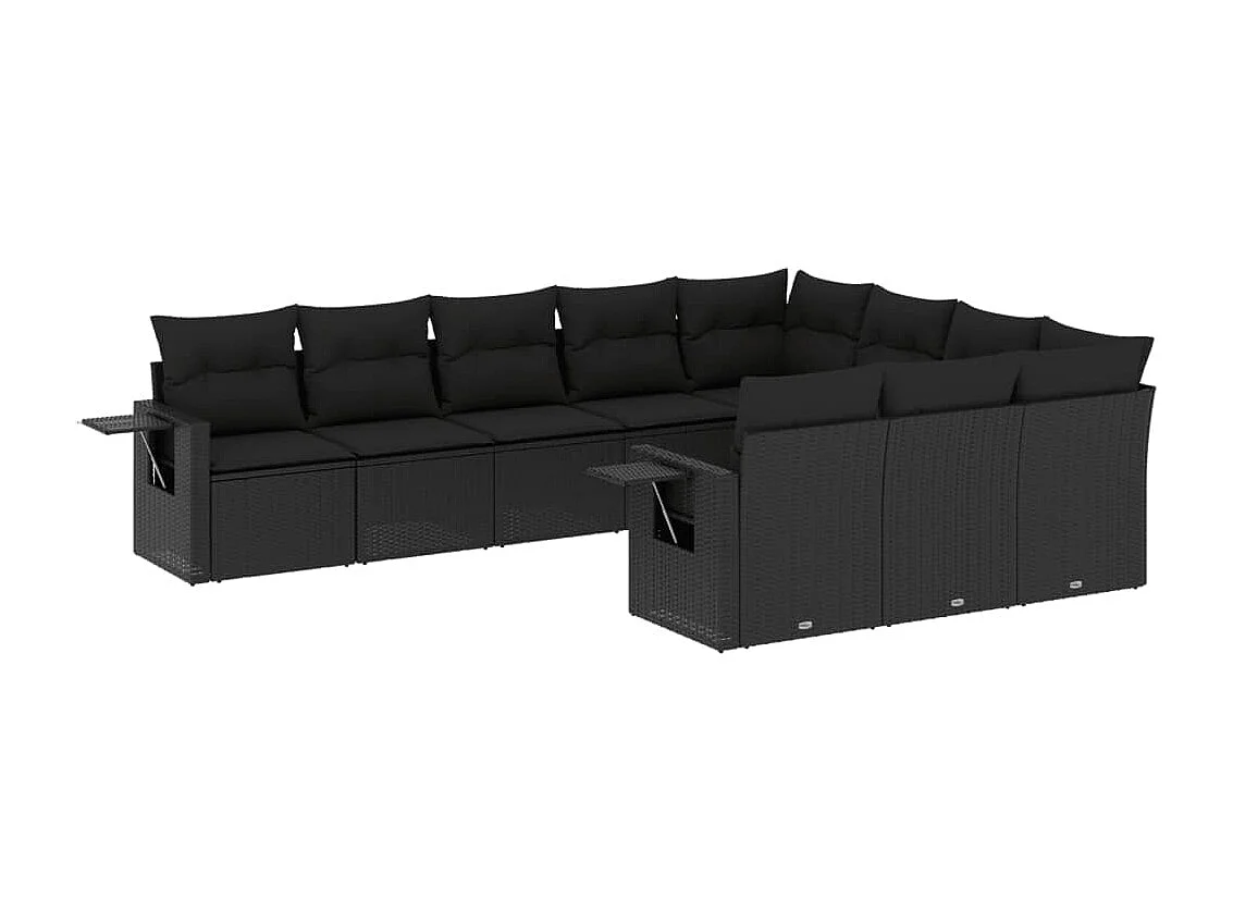 Set Divani da Giardino 10pz con Cuscini in Polyrattan Nero