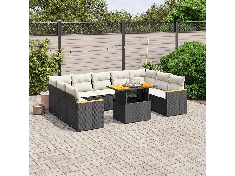 Salon de jardin 11 pcs avec coussins noir résine tressée