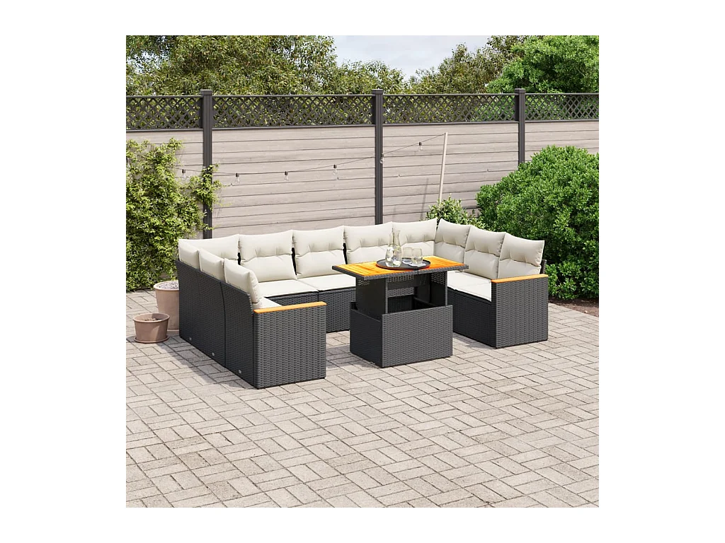 11-delige Loungeset met kussens poly rattan zwart