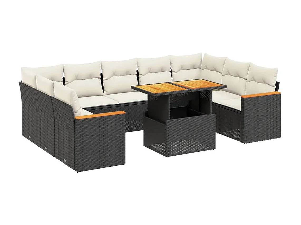 Salon de jardin 11 pcs avec coussins noir résine tressée