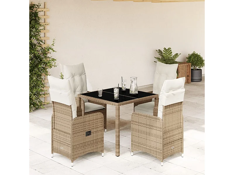 Ensemble de bistro de jardin 5 pcs coussins beige poly rotin