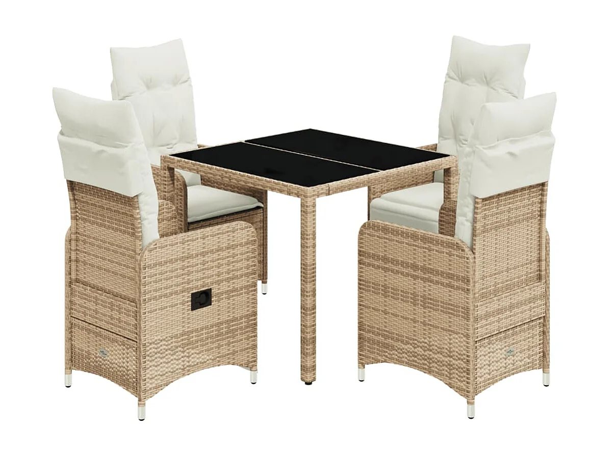 Ensemble de bistro de jardin 5 pcs coussins beige poly rotin