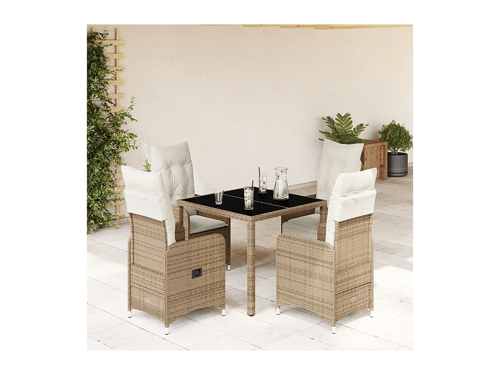 Ensemble de bistro de jardin 5 pcs coussins beige poly rotin