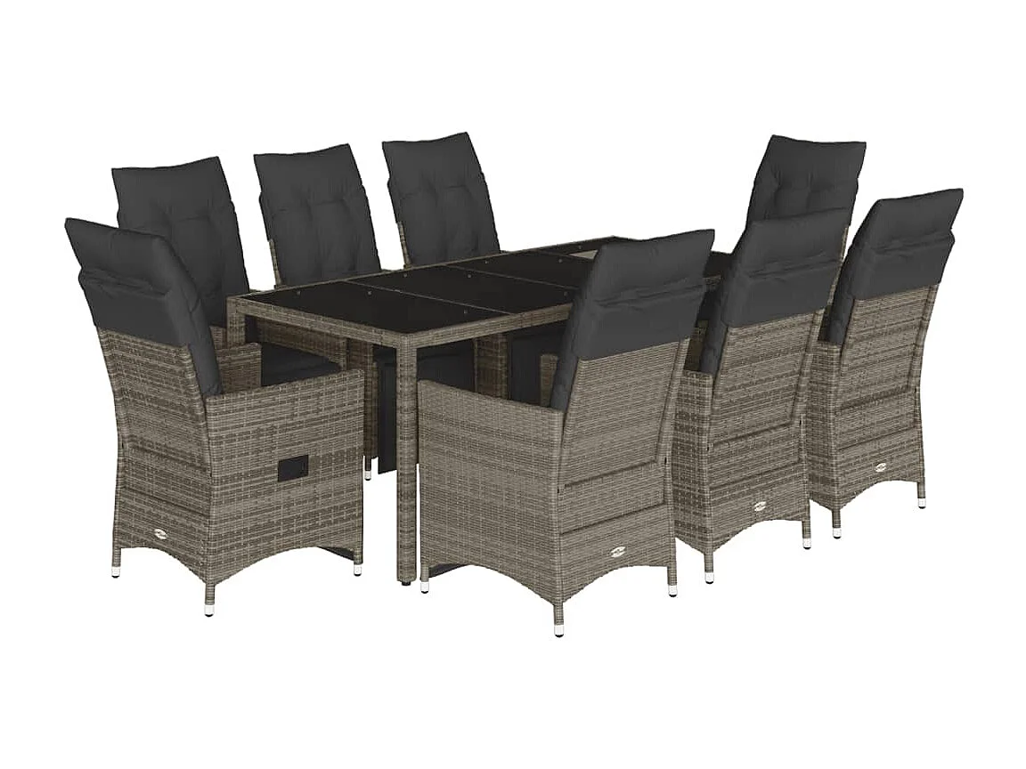 Ensemble de bistro de jardin 9 pcs coussins gris poly rotin