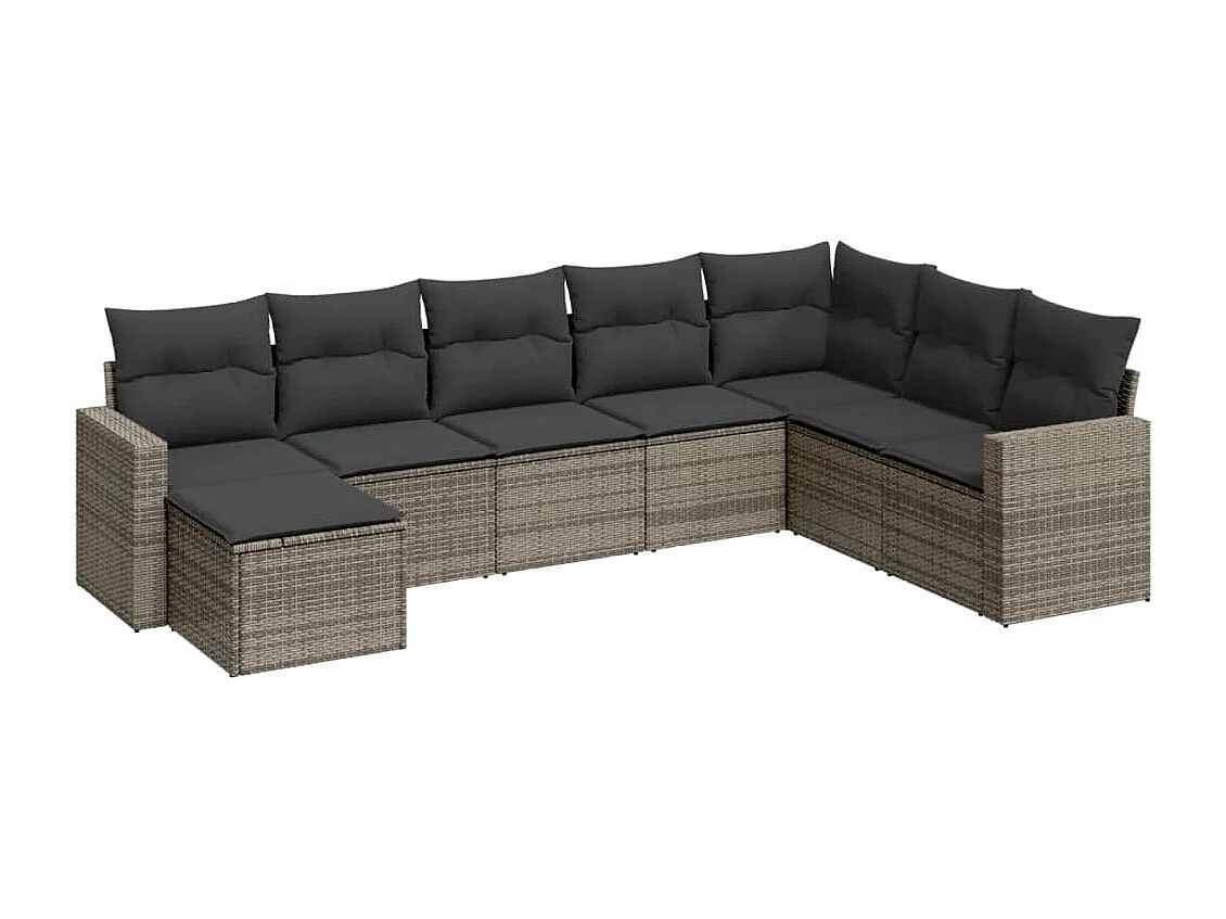 Set Divano da Giardino 8 pz con Cuscini Grigio in Polyrattan