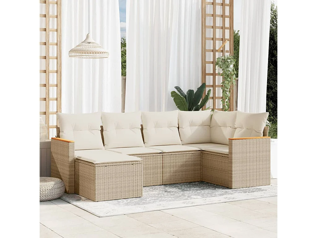 Salon de jardin avec coussins 6 pcs beige résine tressée