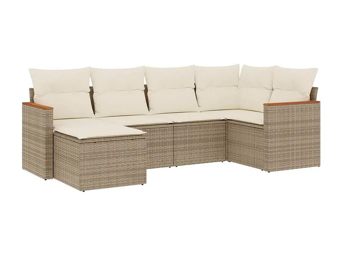Salon de jardin avec coussins 6 pcs beige résine tressée