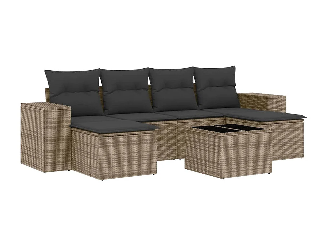 Set Divani da Giardino 7 pz con Cuscini Grigio in Polyrattan