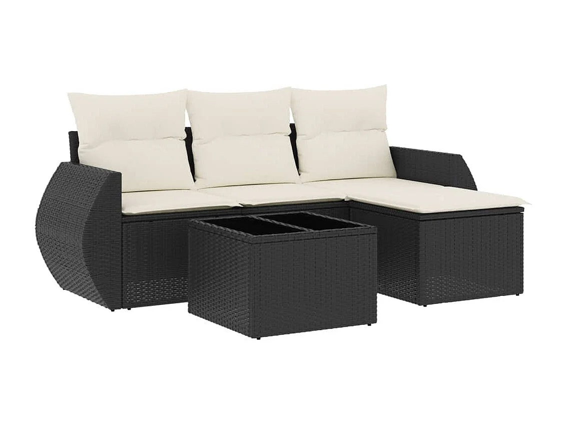 Set Divani da Giardino 5 pz con Cuscini in Polyrattan Nero