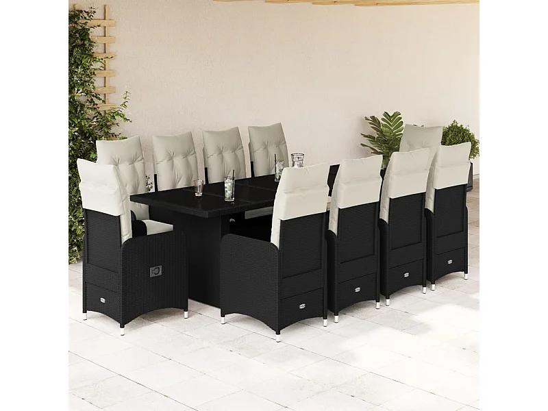 Set da Bistrò da Giardino 11 pz con Cuscini Nero in Polyrattan