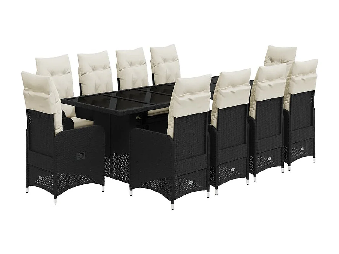 Set da Bistrò da Giardino 11 pz con Cuscini Nero in Polyrattan