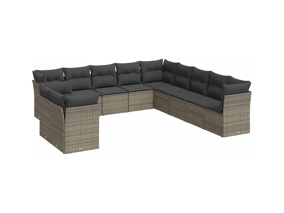 11-tlg. Garten-Sofagarnitur mit Kissen Grau Poly Rattan