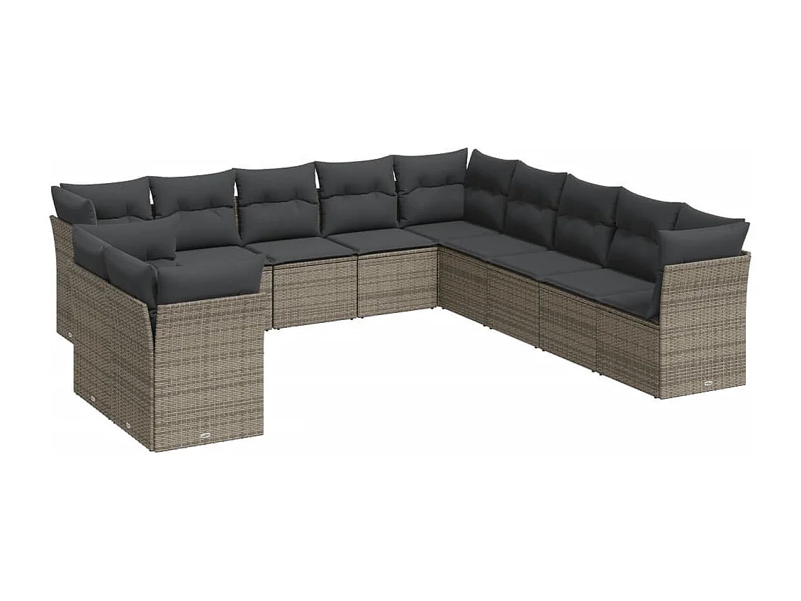 11-delige Loungeset met kussens poly rattan grijs