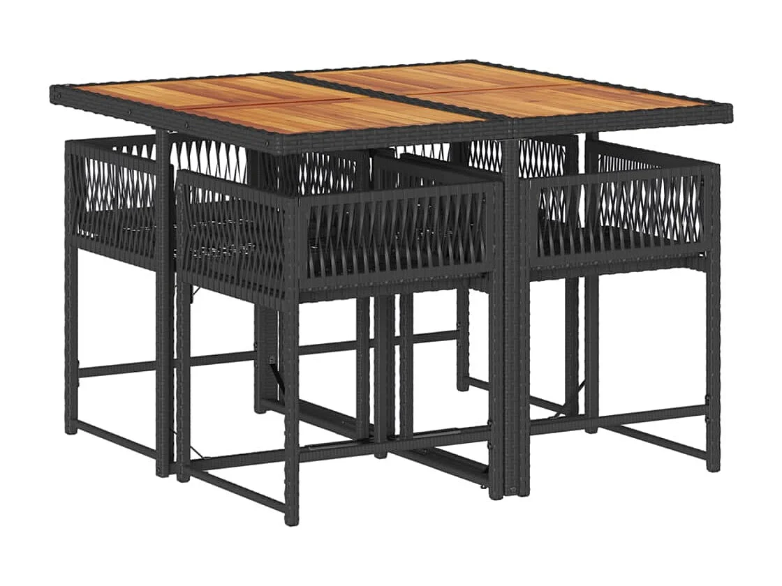 Set da Pranzo da Giardino 5 pz Nero con Cuscini in Polyrattan