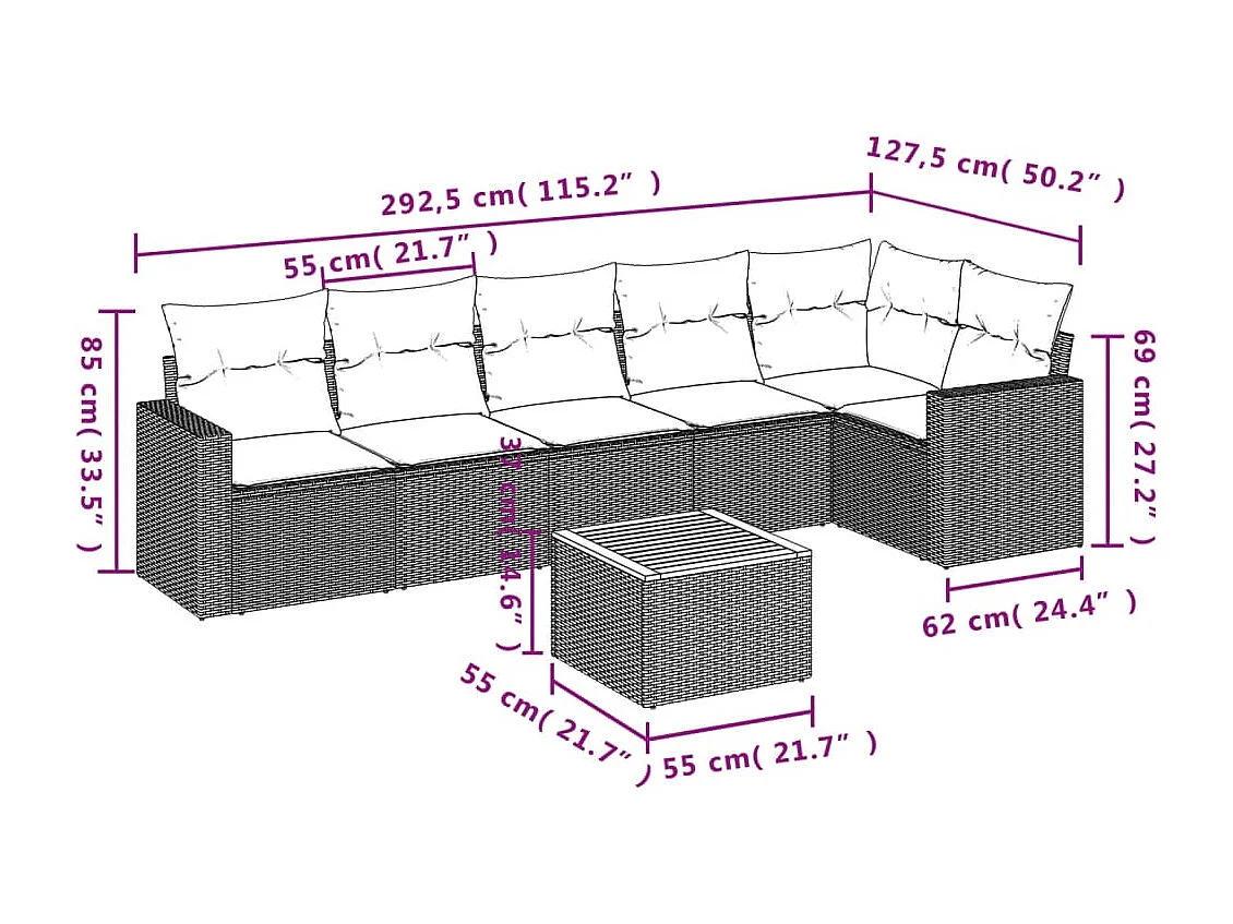 7-tlg. Garten-Sofagarnitur mit Kissen Schwarz Poly Rattan