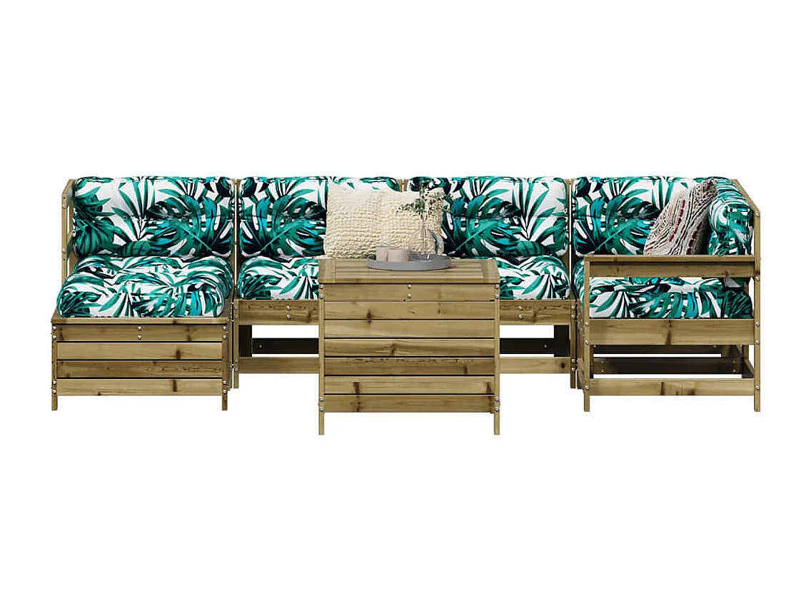 7 pcs conjunto sofás jardim madeira de pinho impregnada