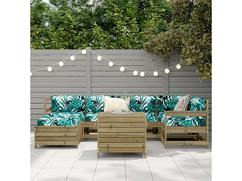 7 pcs conjunto sofás jardim madeira de pinho impregnada