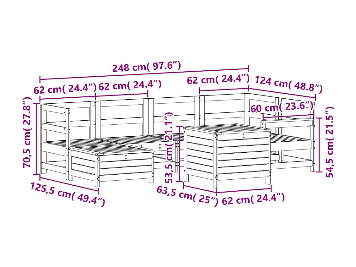 7 pcs conjunto sofás jardim madeira de pinho impregnada
