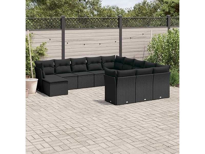 Salon de jardin 12 pcs avec coussins noir résine tressée