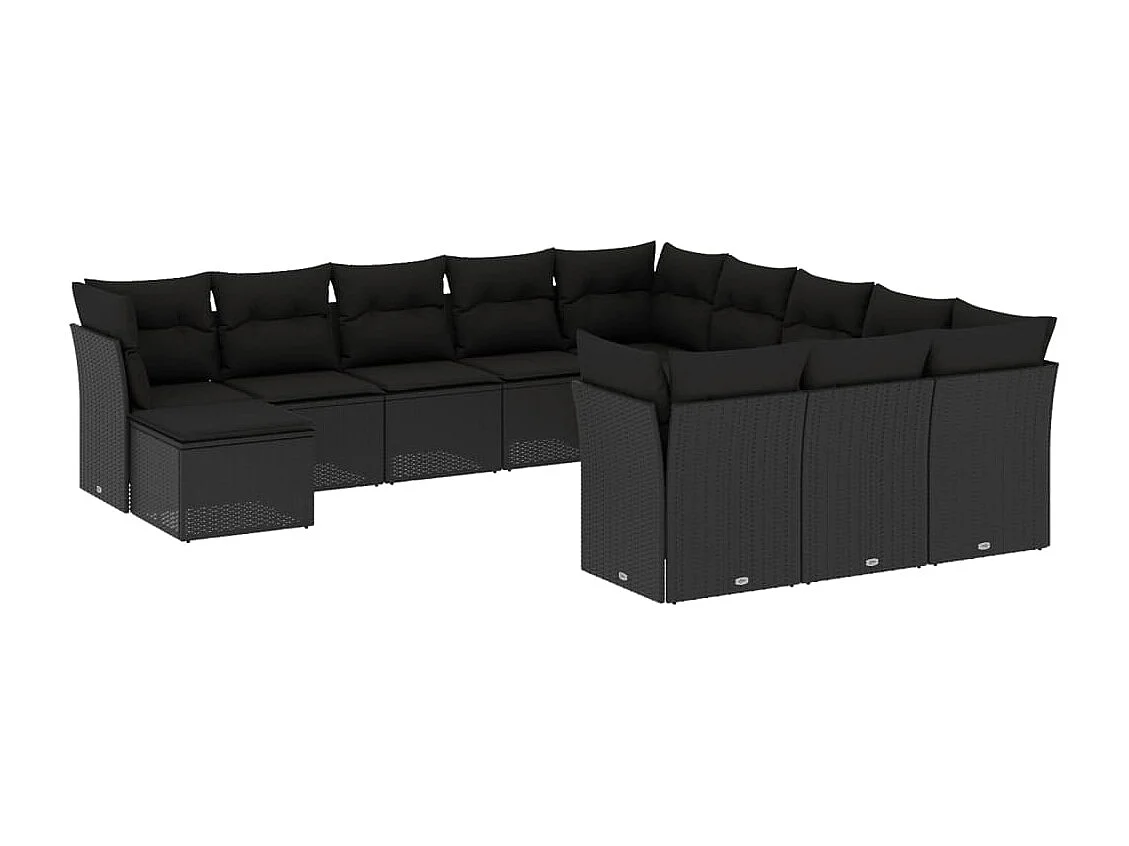 Salon de jardin 12 pcs avec coussins noir résine tressée