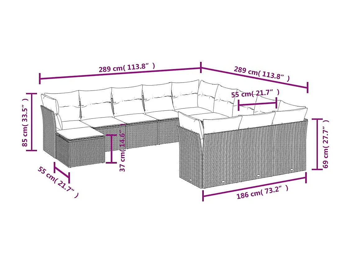 Salon de jardin 12 pcs avec coussins noir résine tressée
