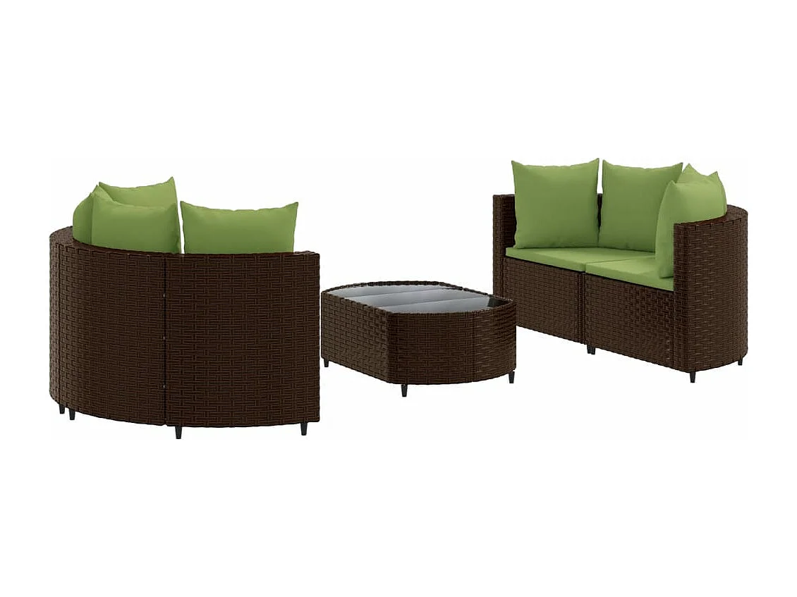 Set Divano da Giardino 5 pz con Cuscini Marrone in Polyrattan