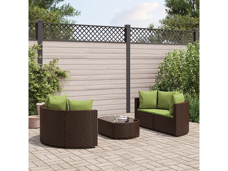 Set Divano da Giardino 5 pz con Cuscini Marrone in Polyrattan