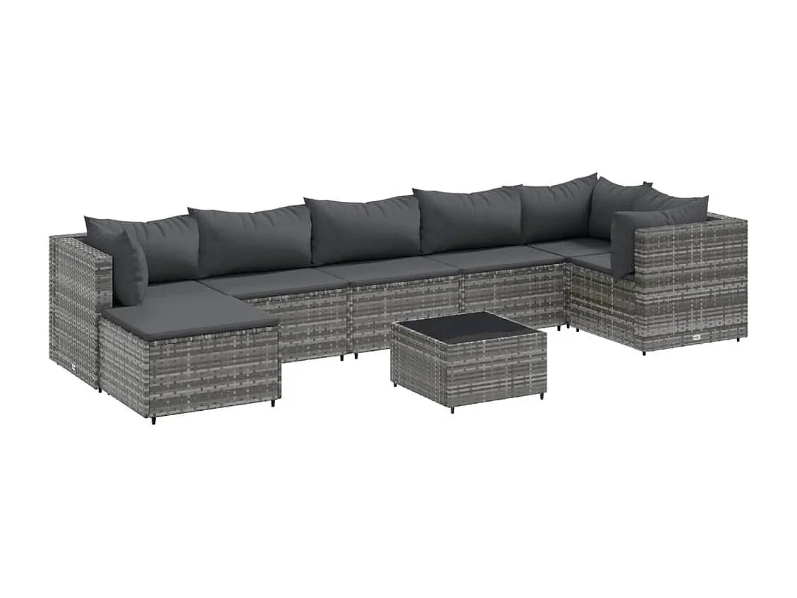 Salon de jardin 8 pcs avec coussins Gris Résine tressée