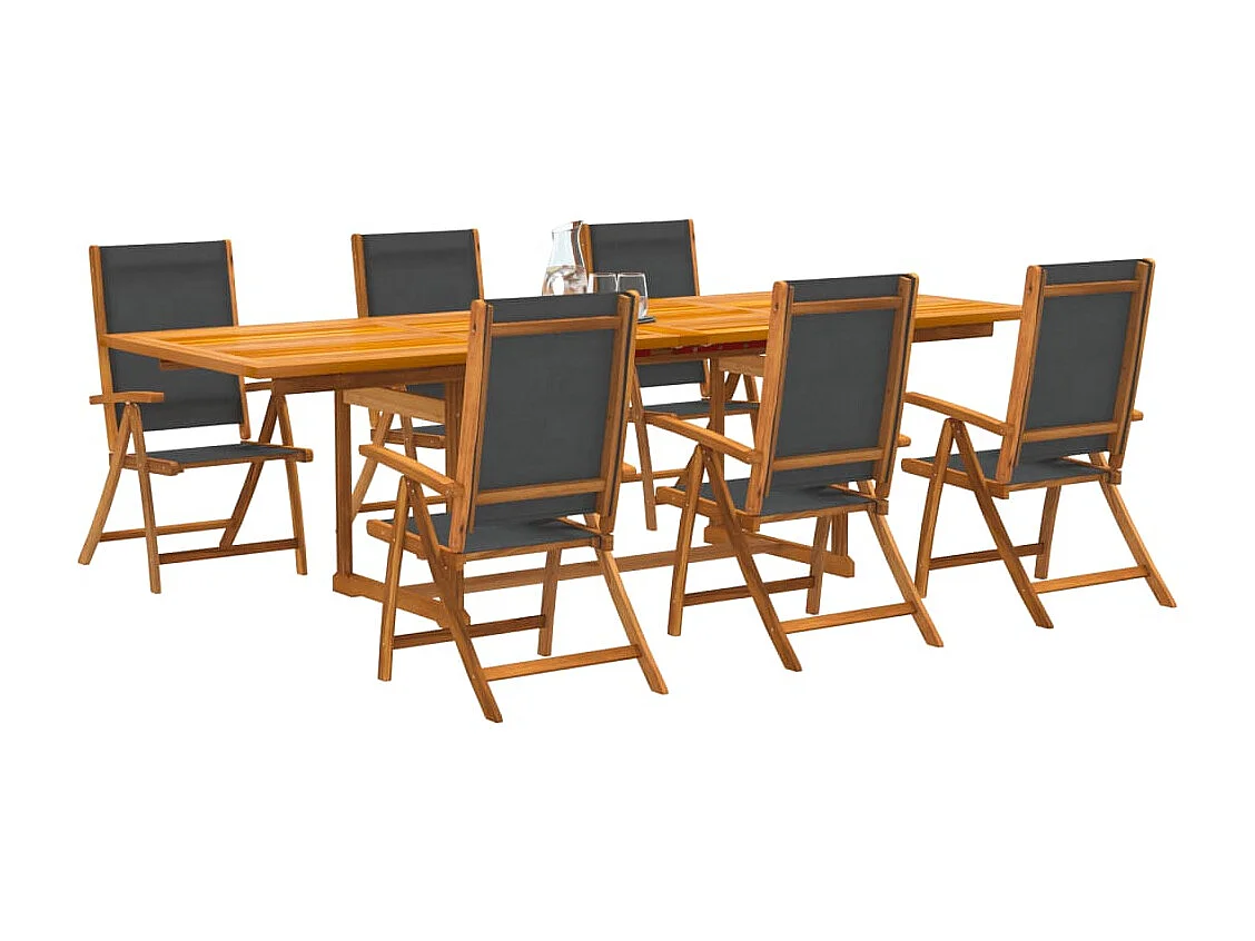 Set Pranzo da Giardino 7pz Legno Massello di Acacia e Textilene