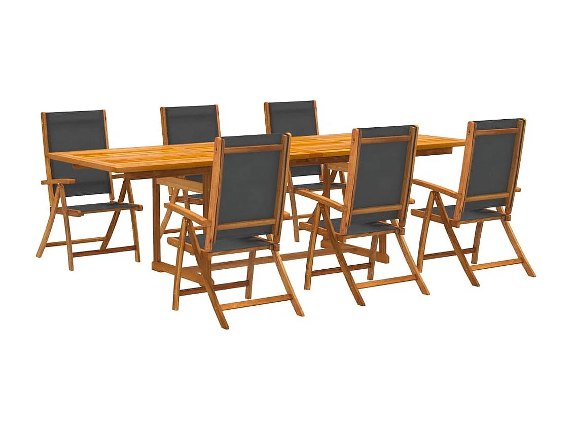 Set Pranzo da Giardino 7pz Legno Massello di Acacia e Textilene