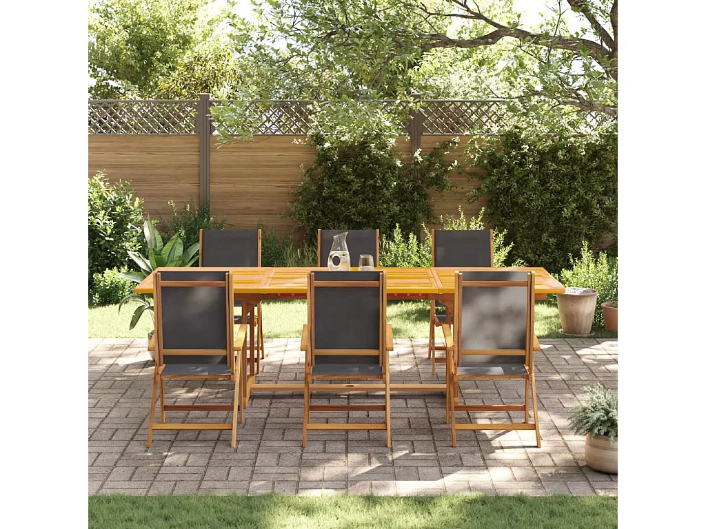 Set Pranzo da Giardino 7pz Legno Massello di Acacia e Textilene