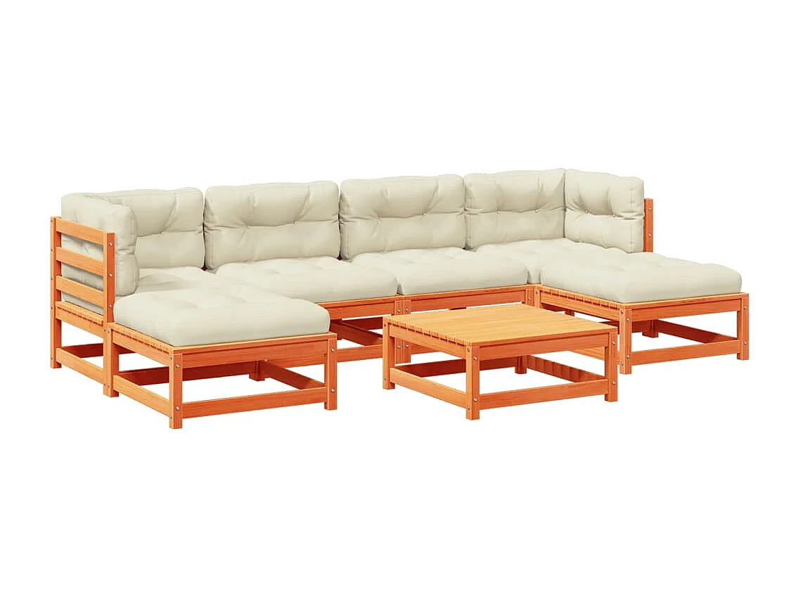 Set Divani Giardino 7 pz con Cuscini Marrone Cera Massello Pino