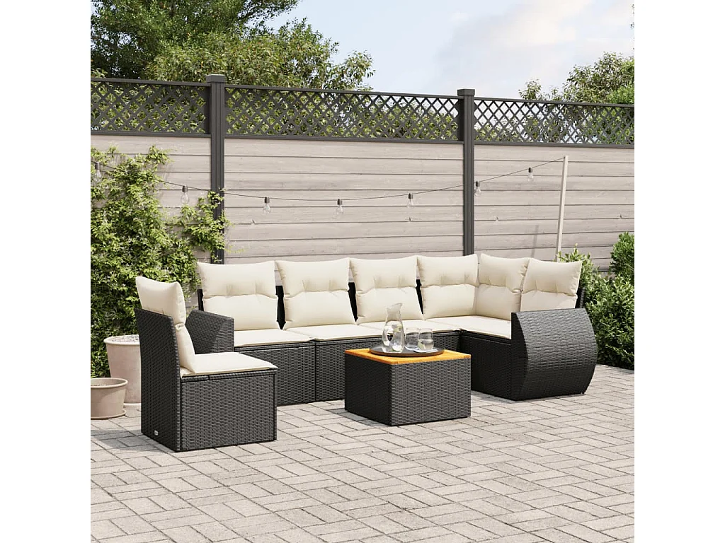 Set Divani da Giardino con Cuscini 7pz Nero Polyrattan