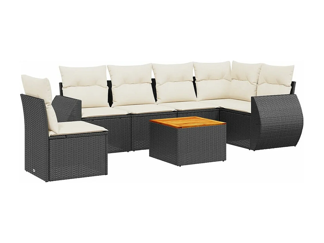 Set Divani da Giardino con Cuscini 7pz Nero Polyrattan