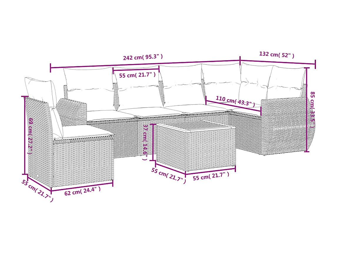 Set Divani da Giardino con Cuscini 7pz Nero Polyrattan