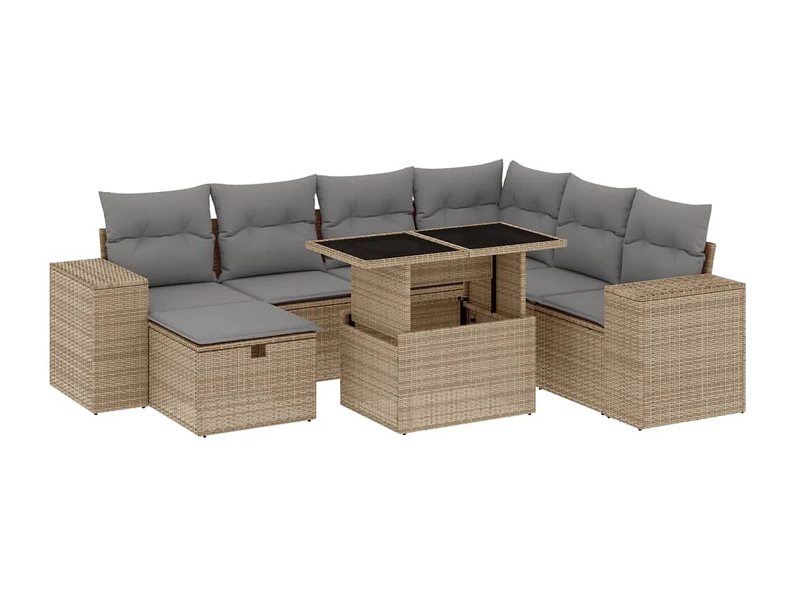 Salon de jardin avec coussins 8 pcs beige résine tressée