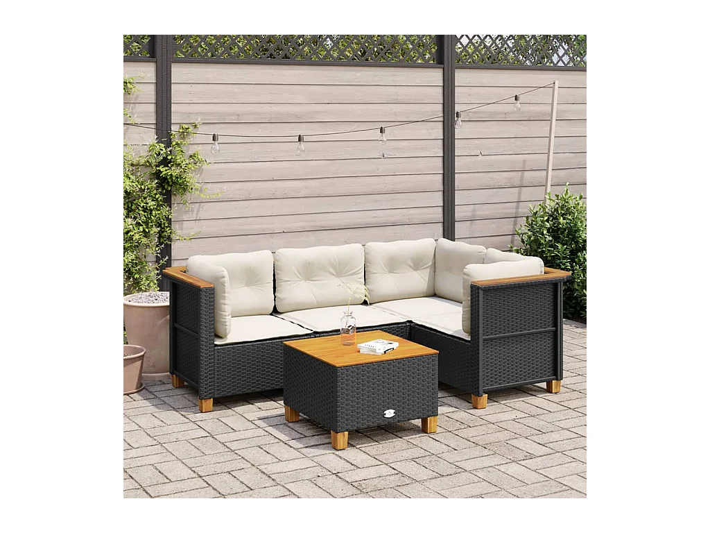 Set de muebles de jardín 5 pzas y cojines ratán sintético negro