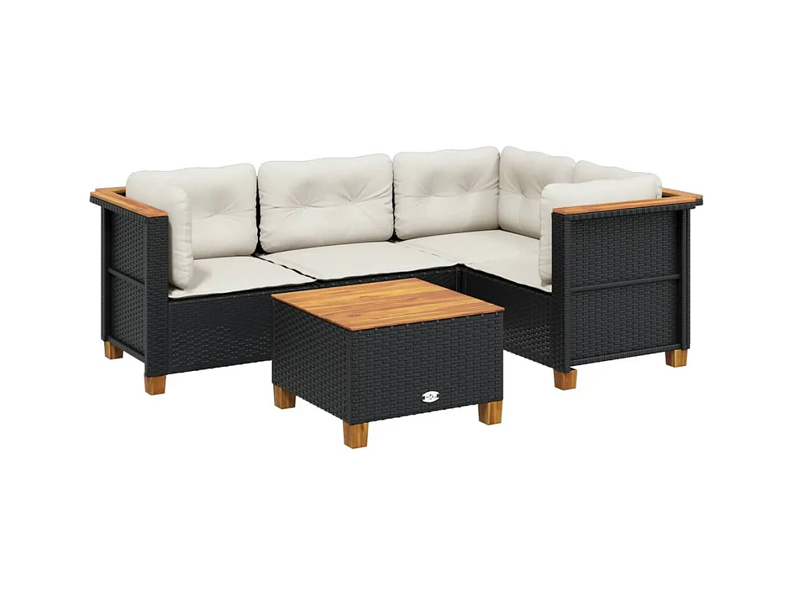 Salon de jardin 5 pcs avec coussins noir résine tressée