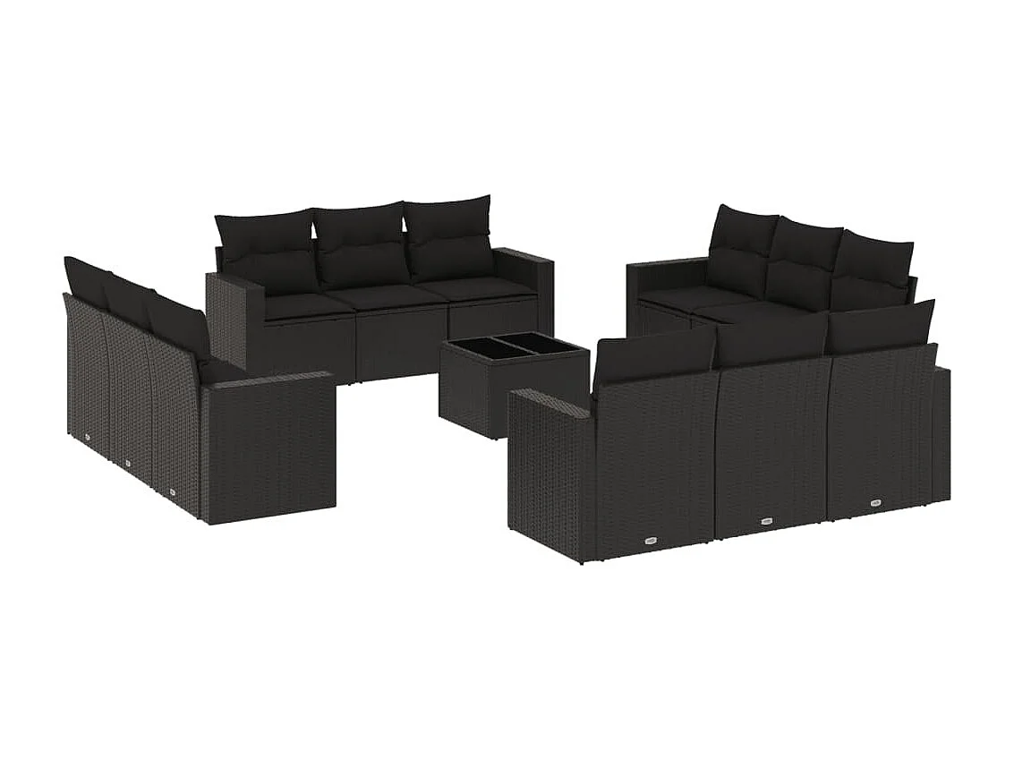 Salon de jardin avec coussins 13 pcs noir résine tressée