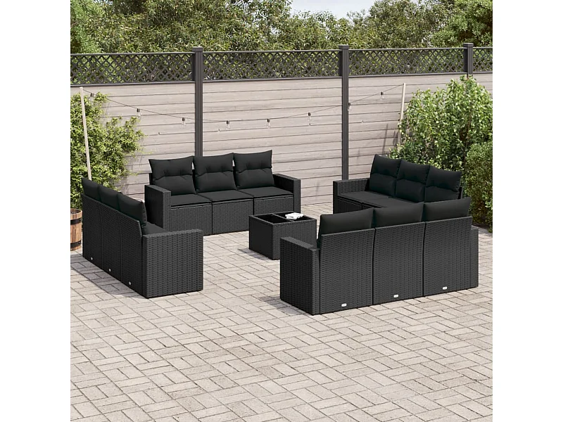 13-tlg. Garten-Sofagarnitur mit Kissen Schwarz Poly Rattan