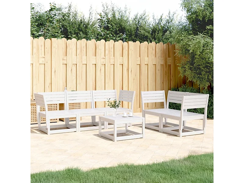 Salon de jardin 5 pcs blanc bois massif de pin