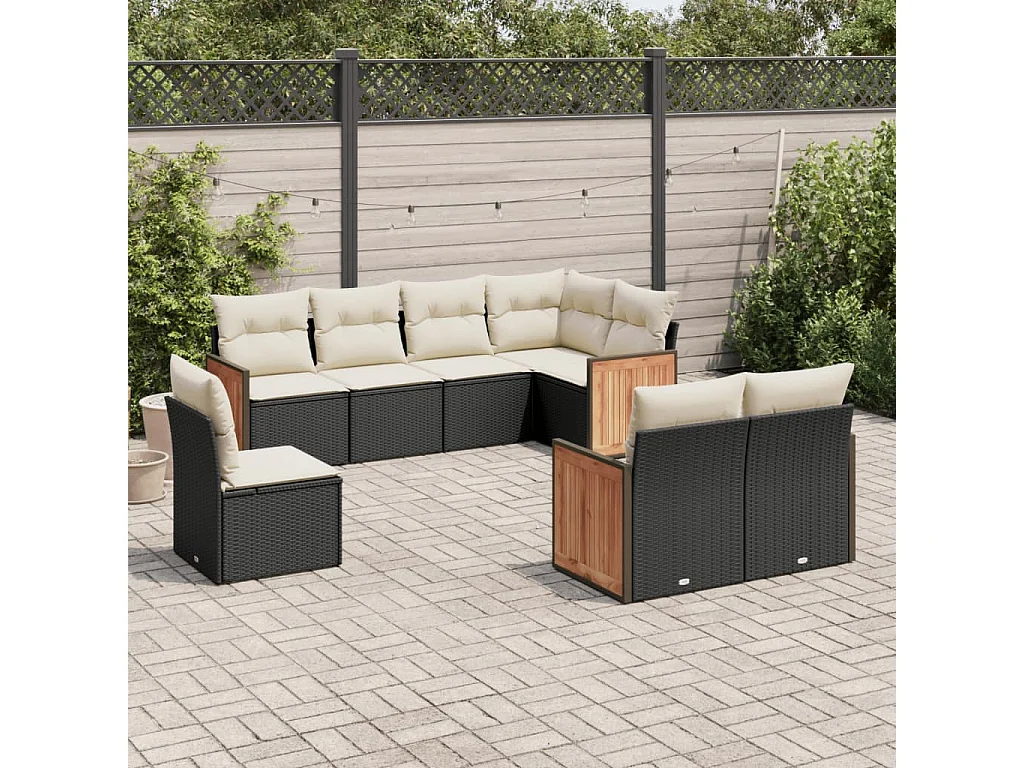 Set Divani da Giardino con Cuscini 8 pz Nero in Polyrattan