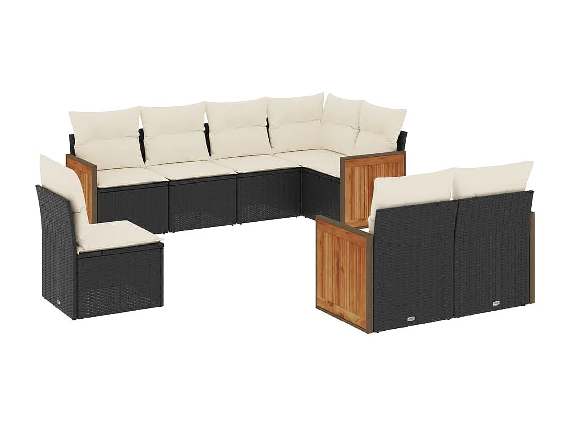 Set Divani da Giardino con Cuscini 8 pz Nero in Polyrattan
