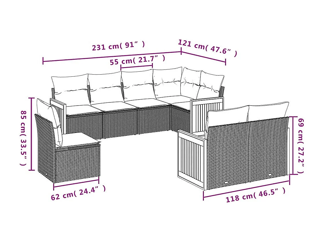 Set Divani da Giardino con Cuscini 8 pz Nero in Polyrattan