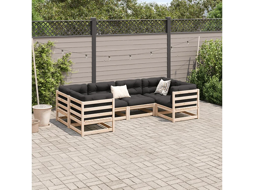 6 pcs conjunto de sofás de jardim c/ almofadões pinho maciço