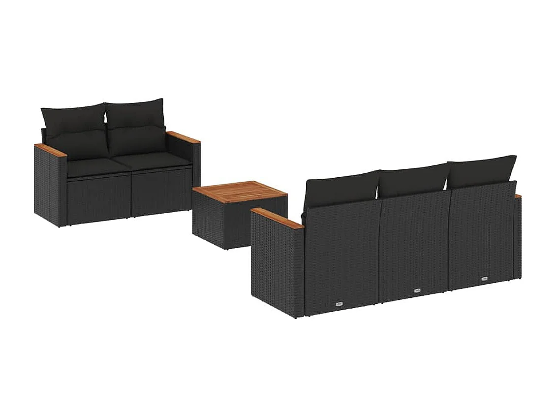 Salon de jardin 6 pcs avec coussins noir résine tressée